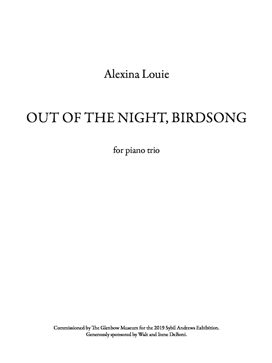 Alexina Louie - Out of the Night, Birdsong - score